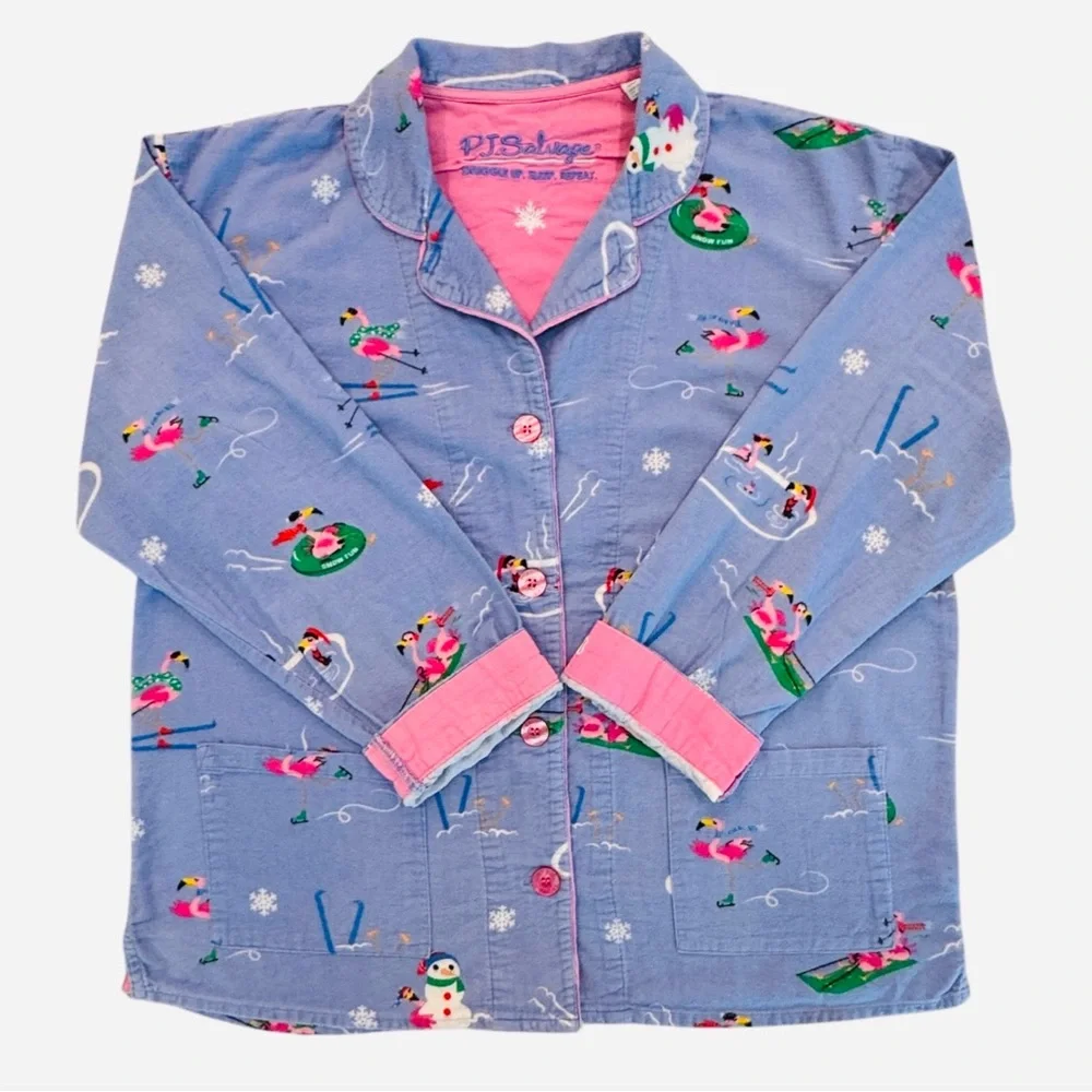 PJ Salvage Periwinkle Flamingos Flannel PJ Set - Picture 6 of 12